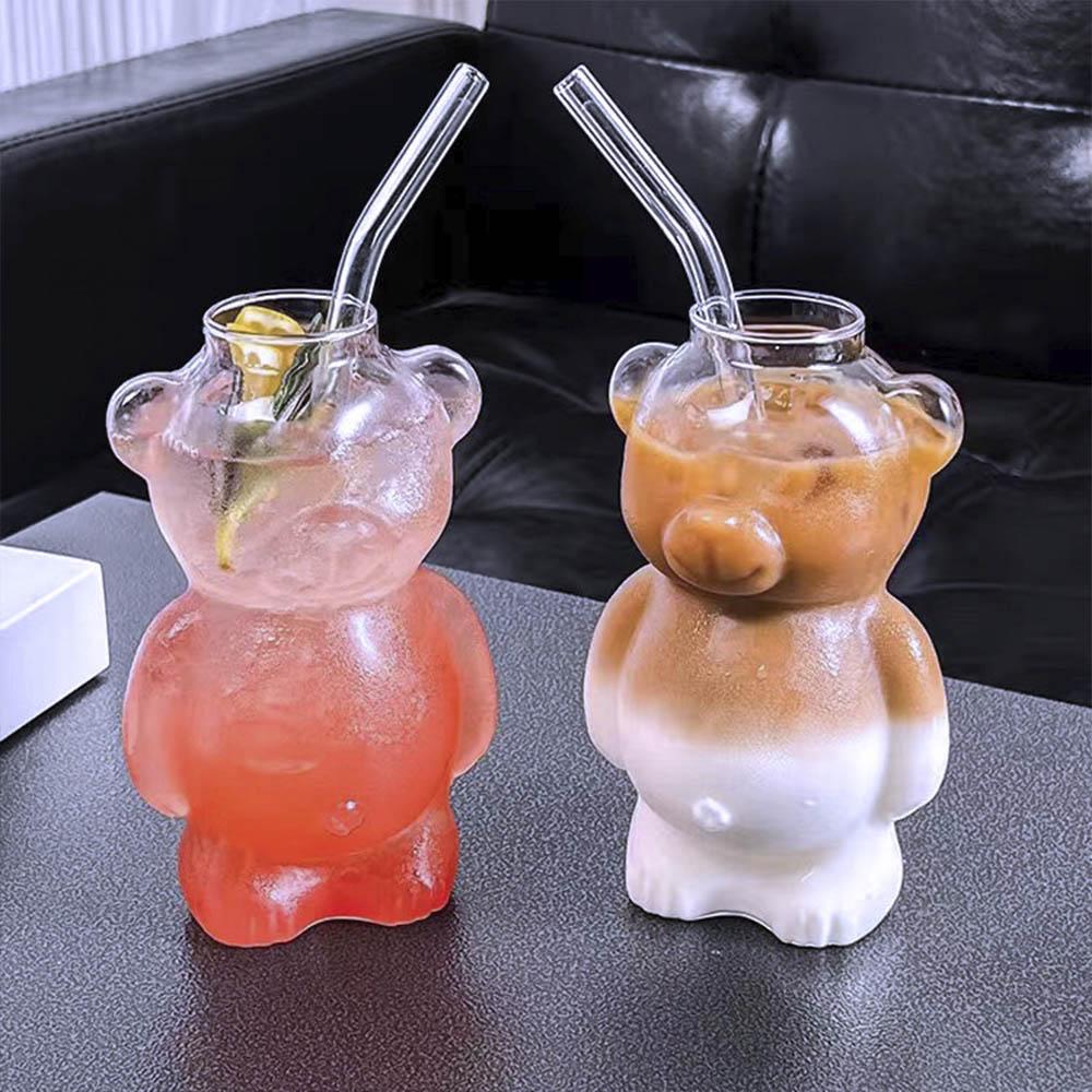 Glass Bear Cup Coffee Water Glass Juice Cup Milk Tea Cup Cute Cartoon Glass Beverage Cup