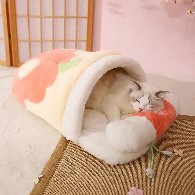 New Warm Sleeping Bag Cats and Dogs Deep Sleep Nest Cushion with Pillow Removable Pet Bed Winter Comfortable Soft Cozy Pet Carri