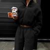 Europe, America, autumn and winter new home suit solid color round neck pullover long sleeve two-piece set casual pajamas can be worn outside