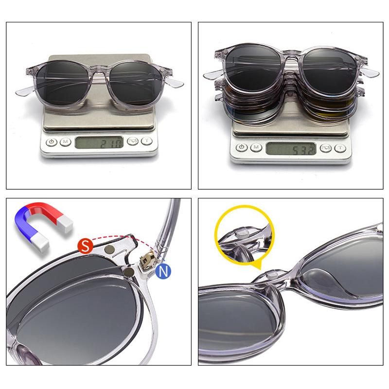 2 In 1 Magnetic Polarized Sunglasses Soft Transparent Color Frame Clear Lens Sun Glasses Classic Vintage Sunshades