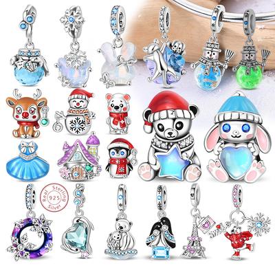 Ice&Snow Charms Copper Xmas Snowman Penguin Elk Rabbit Polar Bears Fit Original Bracelet Pendant Women Jewelry Acc