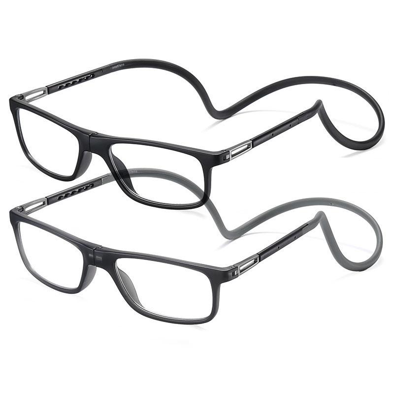 

A set of 2 Portable Folding Reading Glasses High Definition Resin Fashion Presbyopic Eyeglasses Neck Reading Glasses +150