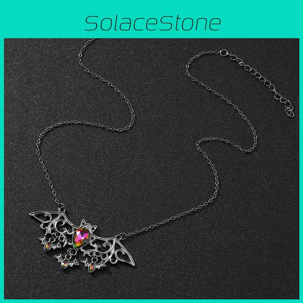 Dark Jewelry Bat Pendant Necklace Alloy Water Crystal For Halloween Decoration
