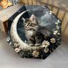 1 PC Automatic Folding Umbrella - Kitten and Moon Night Pattern, Portable & Foldable Design with 8 Ribs, Christmas Birthday Gifts