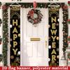 Happy New Year Couplet Banner Golden Black 1 Pair Polyester 180x30cm Indoor Outdoor Decor