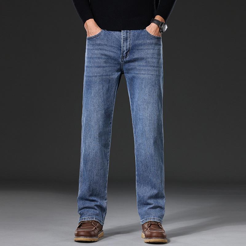 Модные Сине-Серые Мужские Джинсы Большого Размера - Прямые, Свободного Кроя для Весны и Осени 31