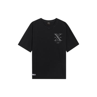 Wade Series Printed Round Neck Loose Short Sleeve T-Shirt Unisex Tops Black ATSS421-4