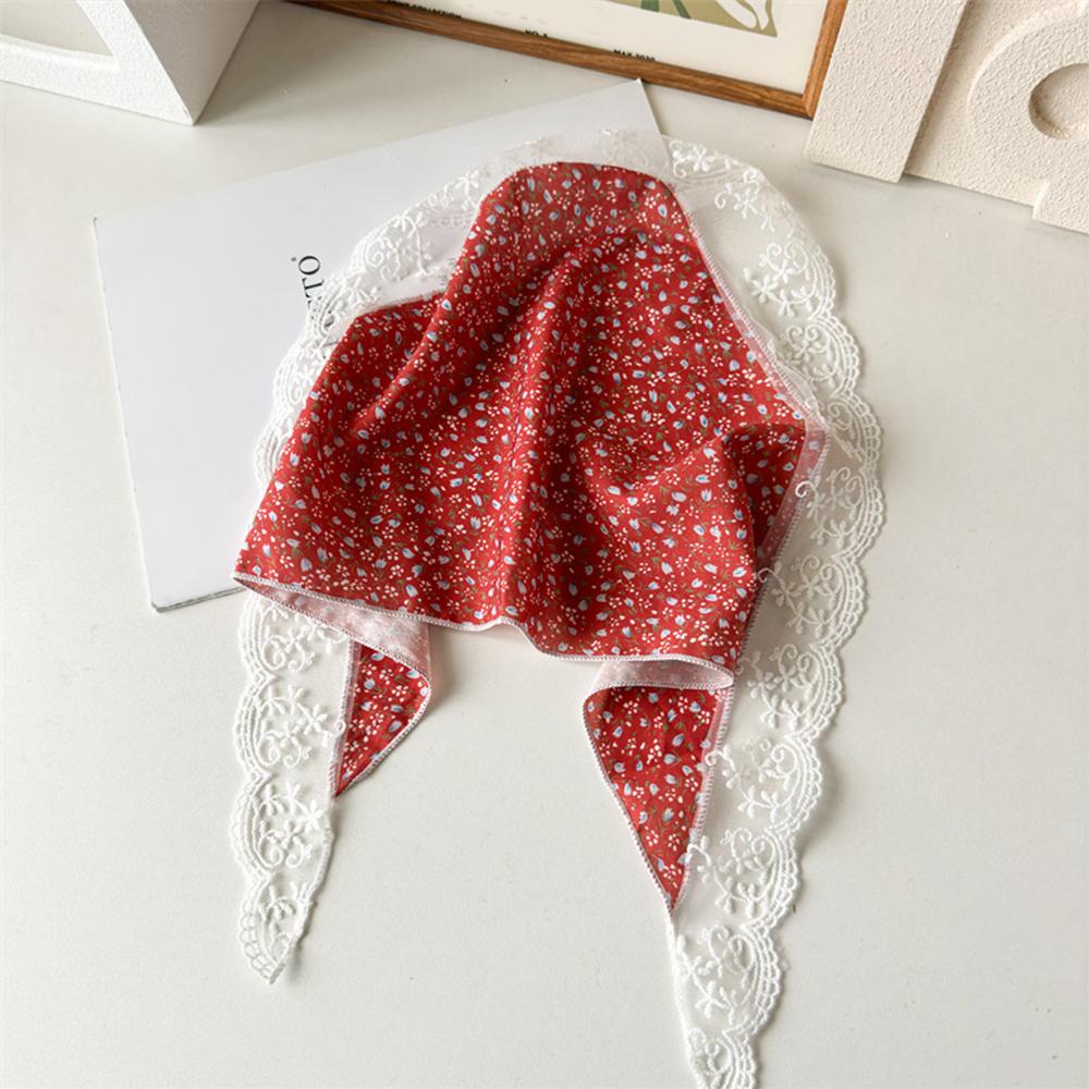 Ins Lace Floral Hair Scarf Women Triangle Bandana Hair Band Strap Hair Bag Headscarf Hat Travel Po Headband Turban Accessory