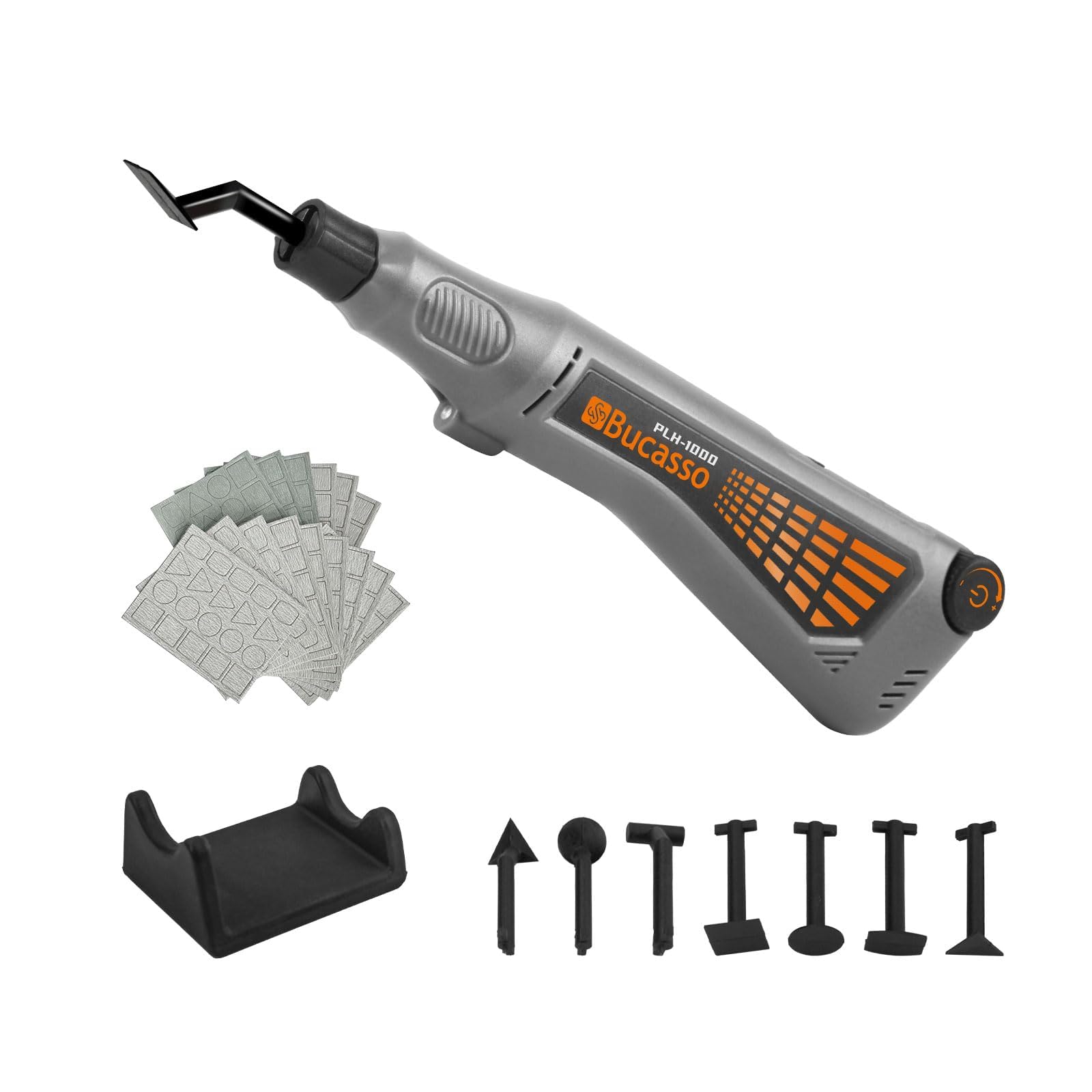 

Bucasso Pen Sander with LED Infinitely Variable Speed Maximum 8000 Plastic Model File Set with 8 Tip Arbors and 5 Types of Sandpaper Sheets for серый