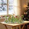 Exquisite Christmas Themed Settings 5 Pcs Wooden Tabletop Tree Signs, Rustic Standing Green Small Xmas Signs Desktop Ornament with Curly Topper