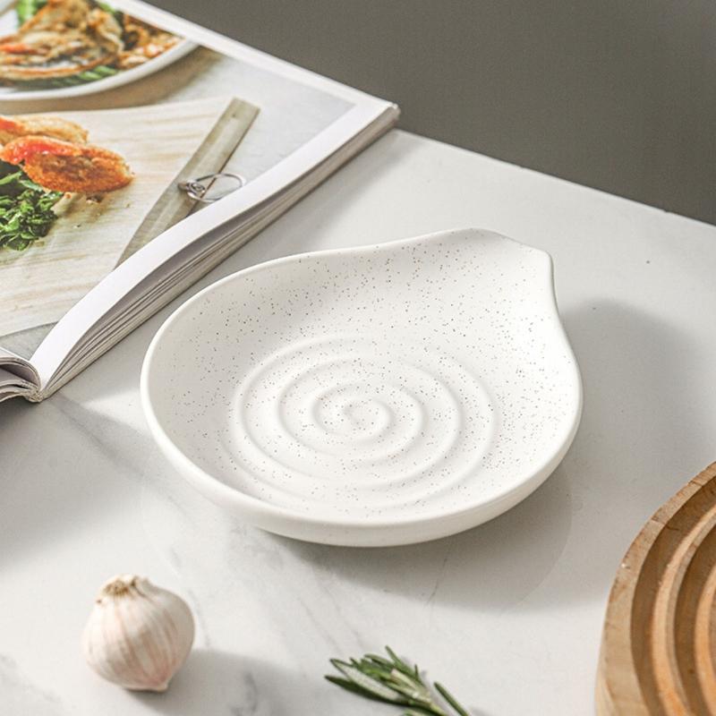 Stove Side Spoon Rest Dish for Home Cooking, Plain Look Rest with Ridged Middle and Sauce Saving Tip for Counters