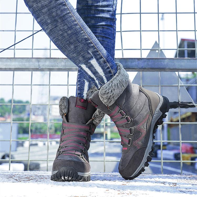 Women Winter Velvet Plus PU Snow Boots Casual Suede Medium Warm High Top Cotton Shoes Large Antiskid Solid Color Lace Up Rope