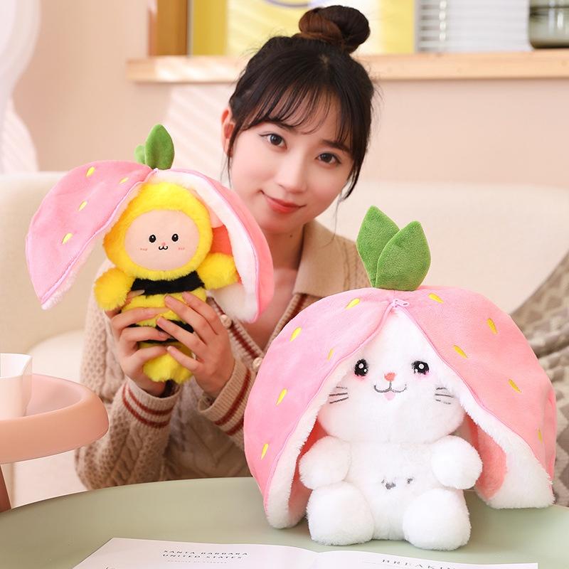 Strawberry Bee Rabbit Plush Toy Transformable Doll For Girls