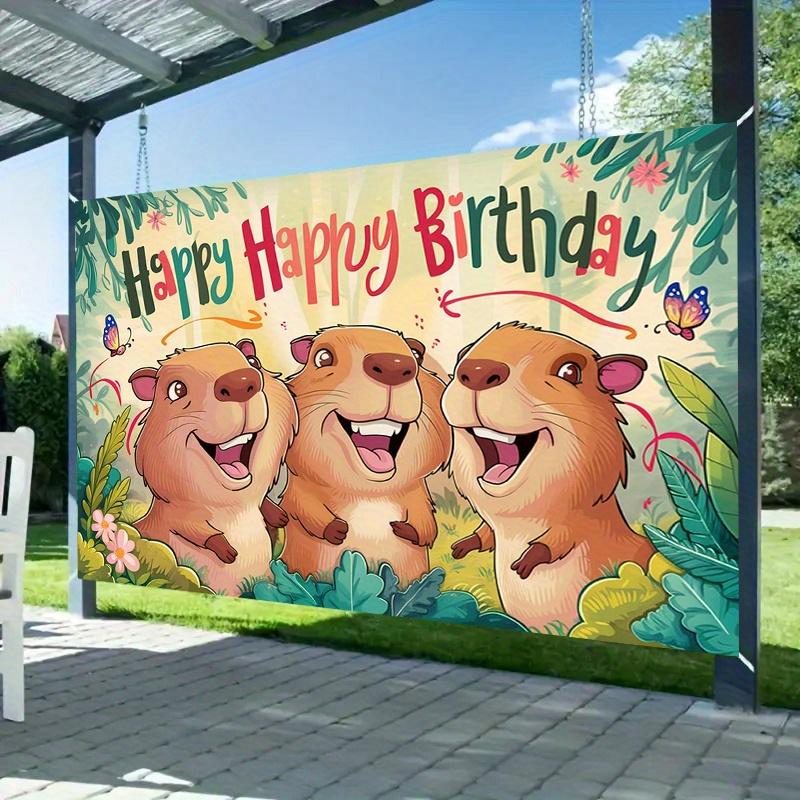 1 banner for a capybara's birthday party - vibrant polyester wall decoration with the words "Happy Birthday". PMJ