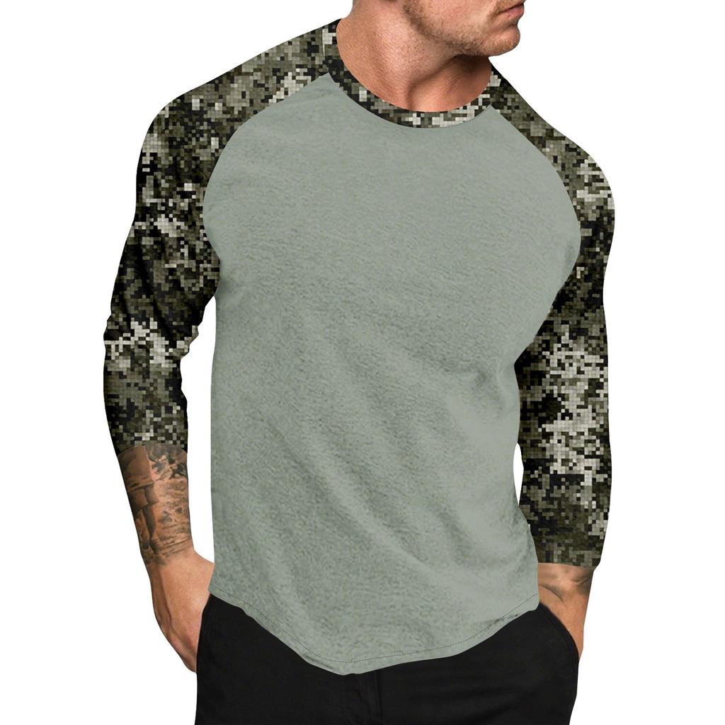 Camouflage Style Printed Raglan Sleeves Men's Short Sleeved Top
