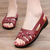 Women's Summer Flat Sole Peep Toe Beach Sandals Shallow Slip On Hollow Out Lightweight Non Slip Middle Aged And Elderly Sandal