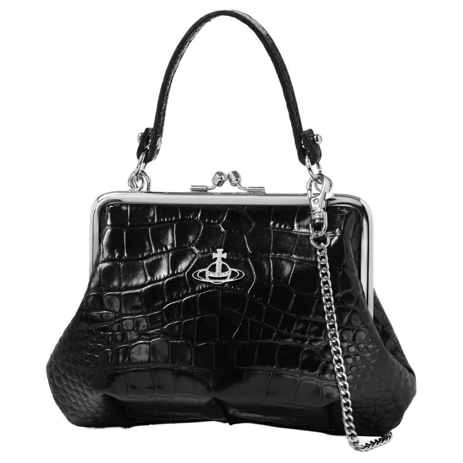 Vivienne Westwood Queens Logo Krokodillenreli&euml;f Leer Schoudertas Dames schoudertas Zwart 4B010007WW01F4N401 Basic Set (Bag+Dust Bag)