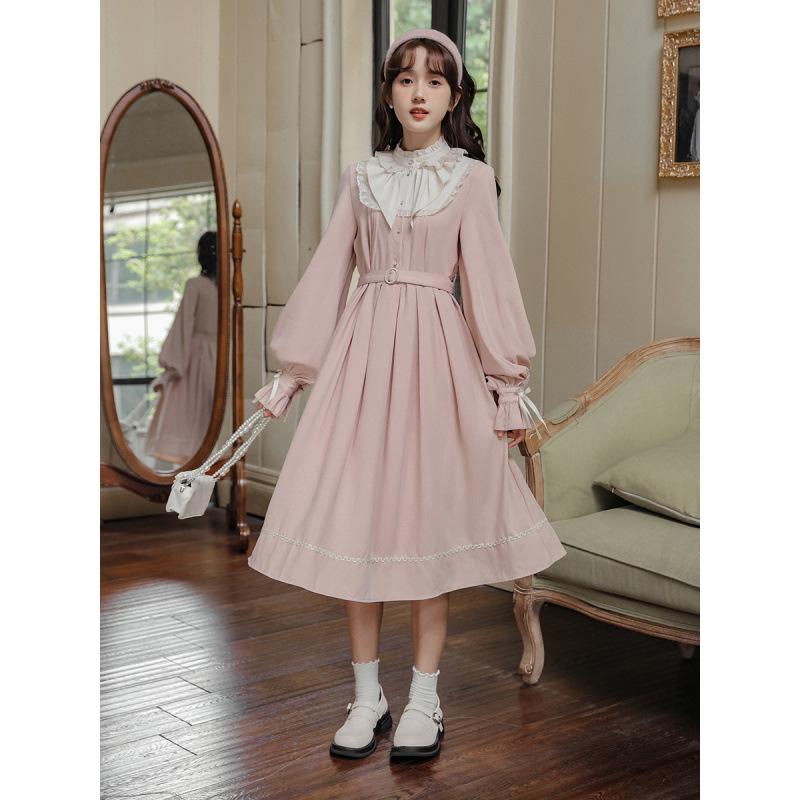 Elegantes französisches rosa Kleid für Damen mit Stehkragen und taillierter Taille - High-End Prinzessinnenstil 2026.