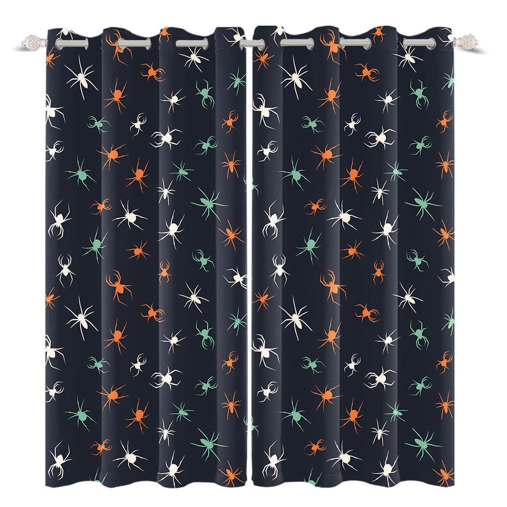 2pcs/set Horror Halloween Window Curtain Bat Spider Pumpkin Ghost Haunted House Home Decor Blackout Polyester Fabric Curtains