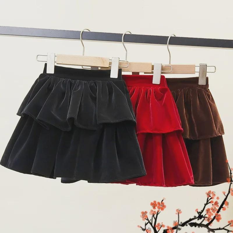 Velvet High-Waist A-Line Skirt for Women & Girls - Autumn/Winter Collection