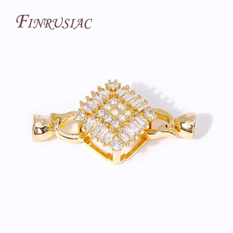 18K Gold Plated Inlay Zircon Square Connector Lock For Pearl Necklace Making,High Quality Beads End Cap Clasp Fastener
