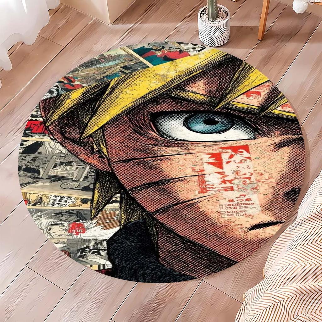 Naruto Round Area Rug Anime Cartoon Pattern Soft Non-Slip Floor Carpet For Bedroom Living Room Kids Room Playroom Home Decor Mat