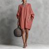 Dames Katoen Linnen Look Vleermuis Mouw Mini Jurk Los Bootnek met Zakken Casual Oversized Tuniek Jurk Dagelijks Vakantie Strandkleding