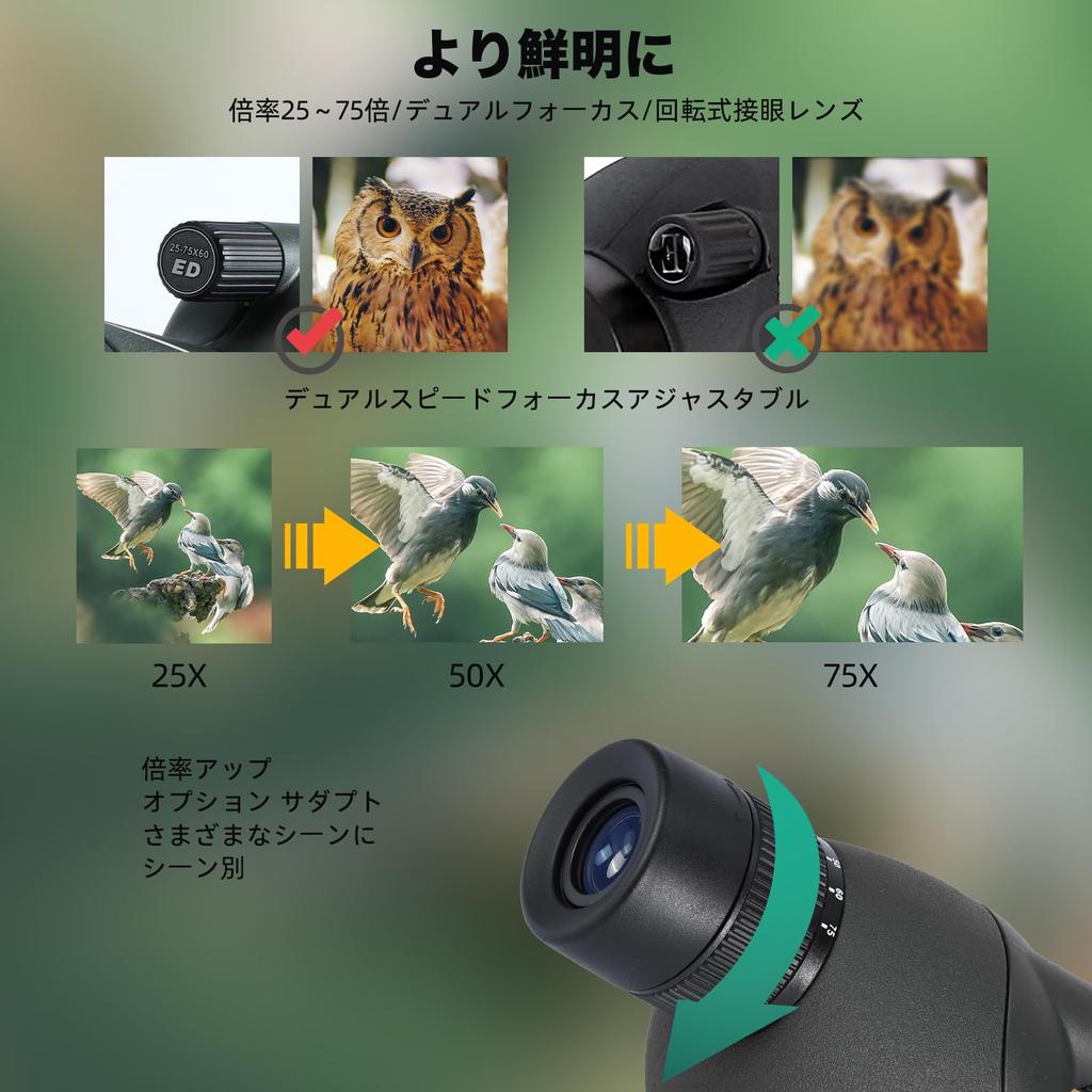 ED Spotting Scope for Target Photography with Telescoping Phone and Carrying Waterproof Spotter Scope for and Hunting 25-75x60 Tripod, Adapter, Bag,