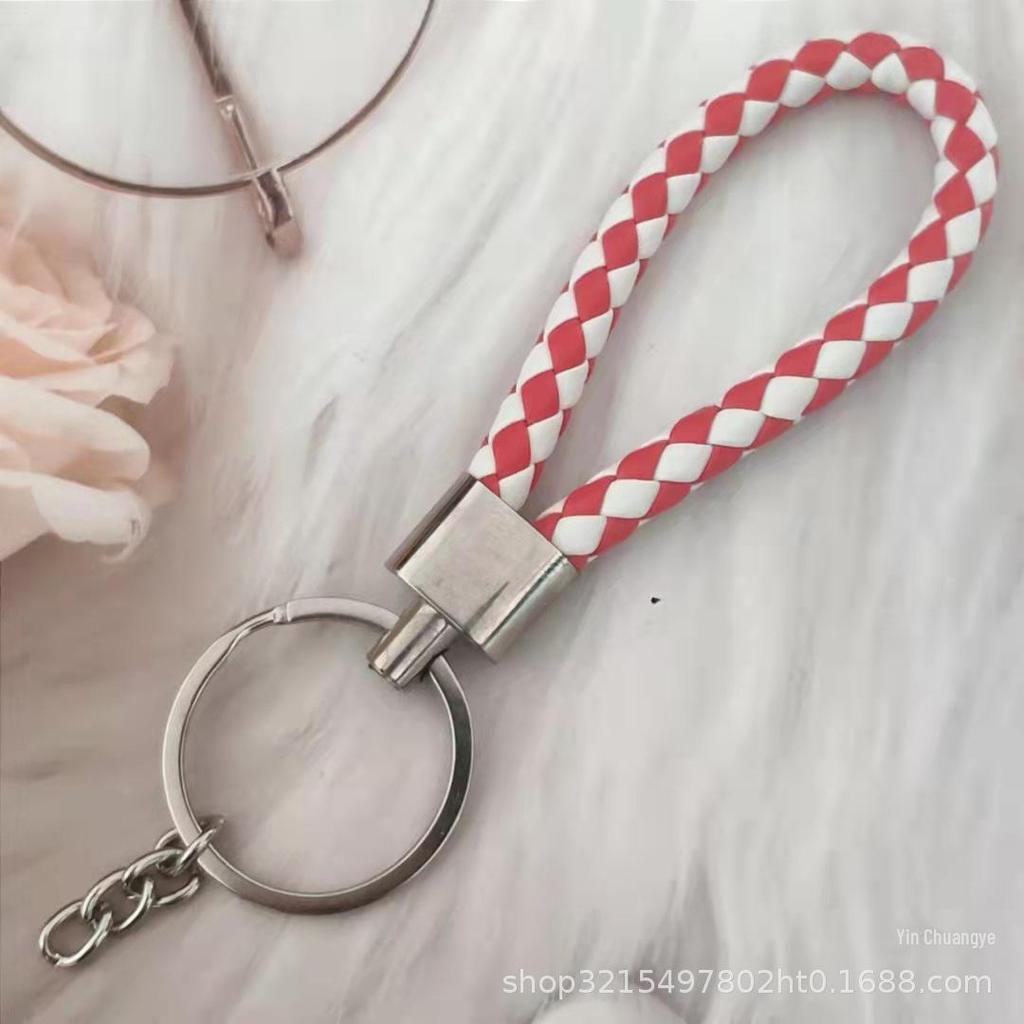Gevlochten Lederen Touw Sleutelhanger met Poppenhanger - Modieus en Creatief Accessoire