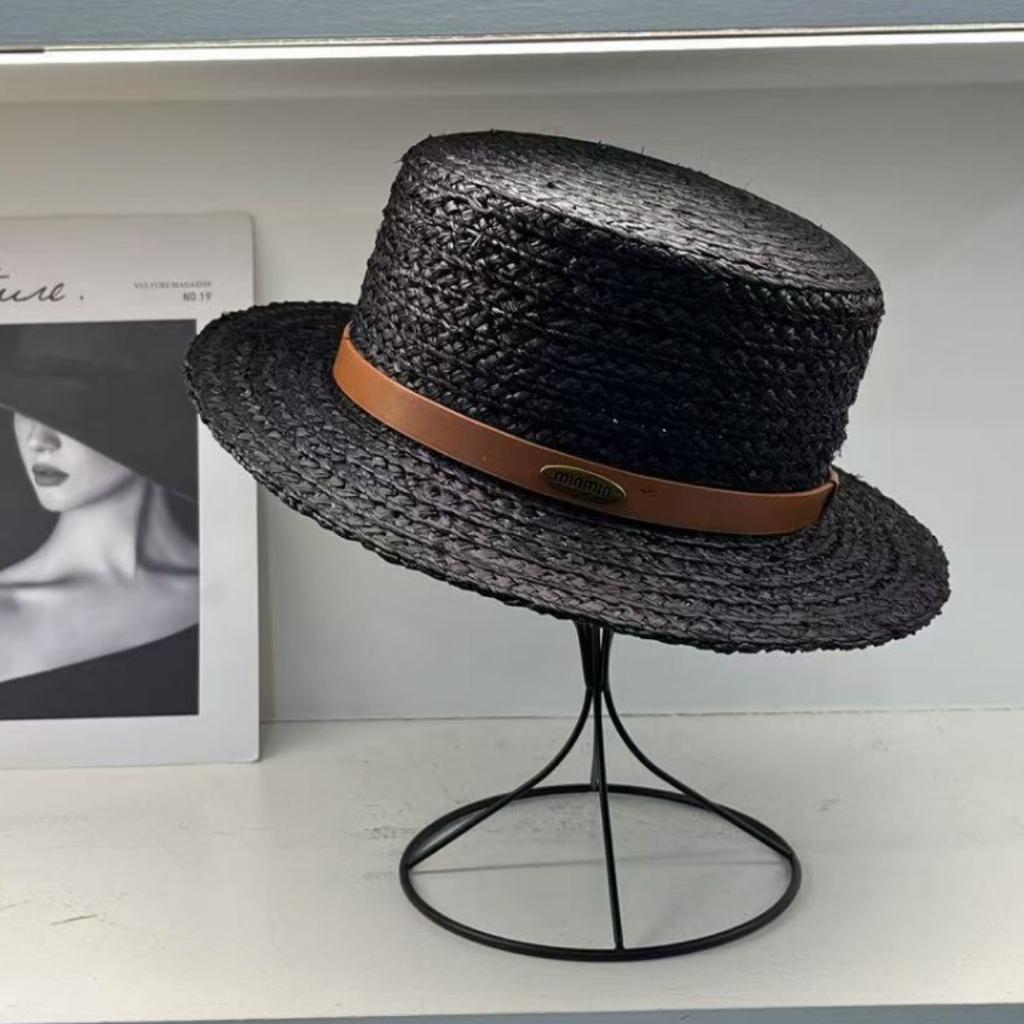 Quality High-end Flat-top Raffia Hat Women's Summer Sunshade and Sun Protection British Top Hat Men