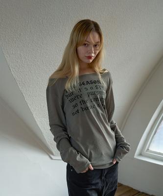 5OML See-Through Lettering Loose Fit Long Sleeve Khaki