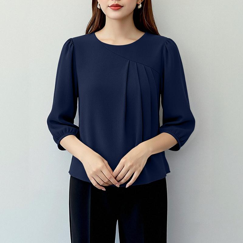 ZANZEA Blouse Décontractée Femme Col Rond Couleur Unie Manches 3/4