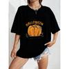 Halloween T-Shirt mit Kürbis- und Süßes oder Saures-Aufdruck für Damen Freizeitkleidung Partykostüm Saisonales Mode-Top