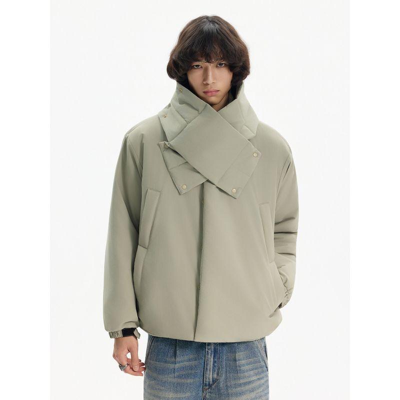 Blaexit American Style Detachable Scarf Stand Collar Short Black Cotton Jacket Men's Winter Thickened Warm Cotton Coat