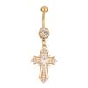 CZ Cross & Heart Belly Button Ring Set, Gold & Silver Tone Dangling Navel Piercing Jewelry