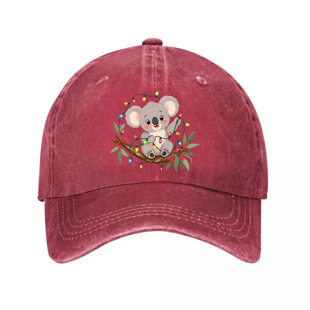 Festliche Koala Feiertagslichter Illustr Neue Vintage Ausgewaschene Baumwolle Baseballkappe Sonnenhüte