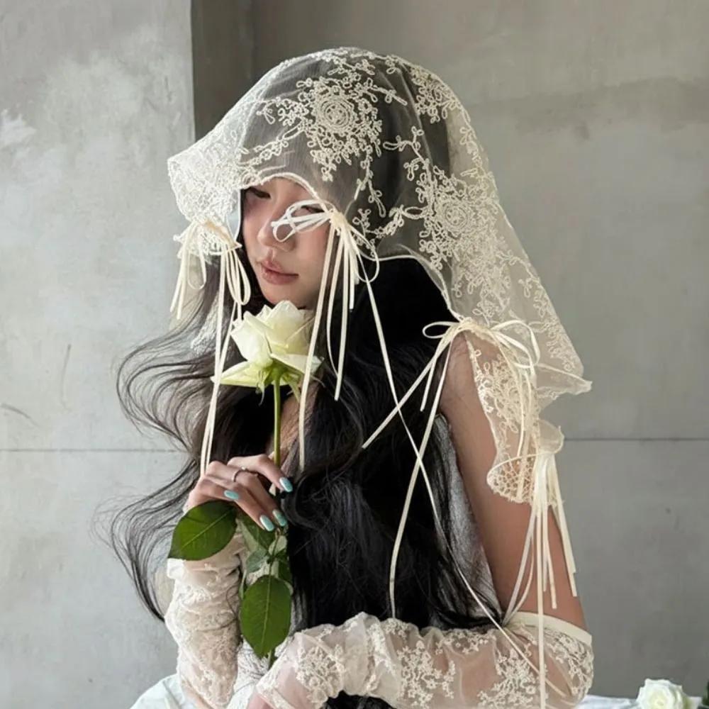 Madeleine Ribbon Wedding Veil / Vintage Lace Veil Self-Wedding Photography Props