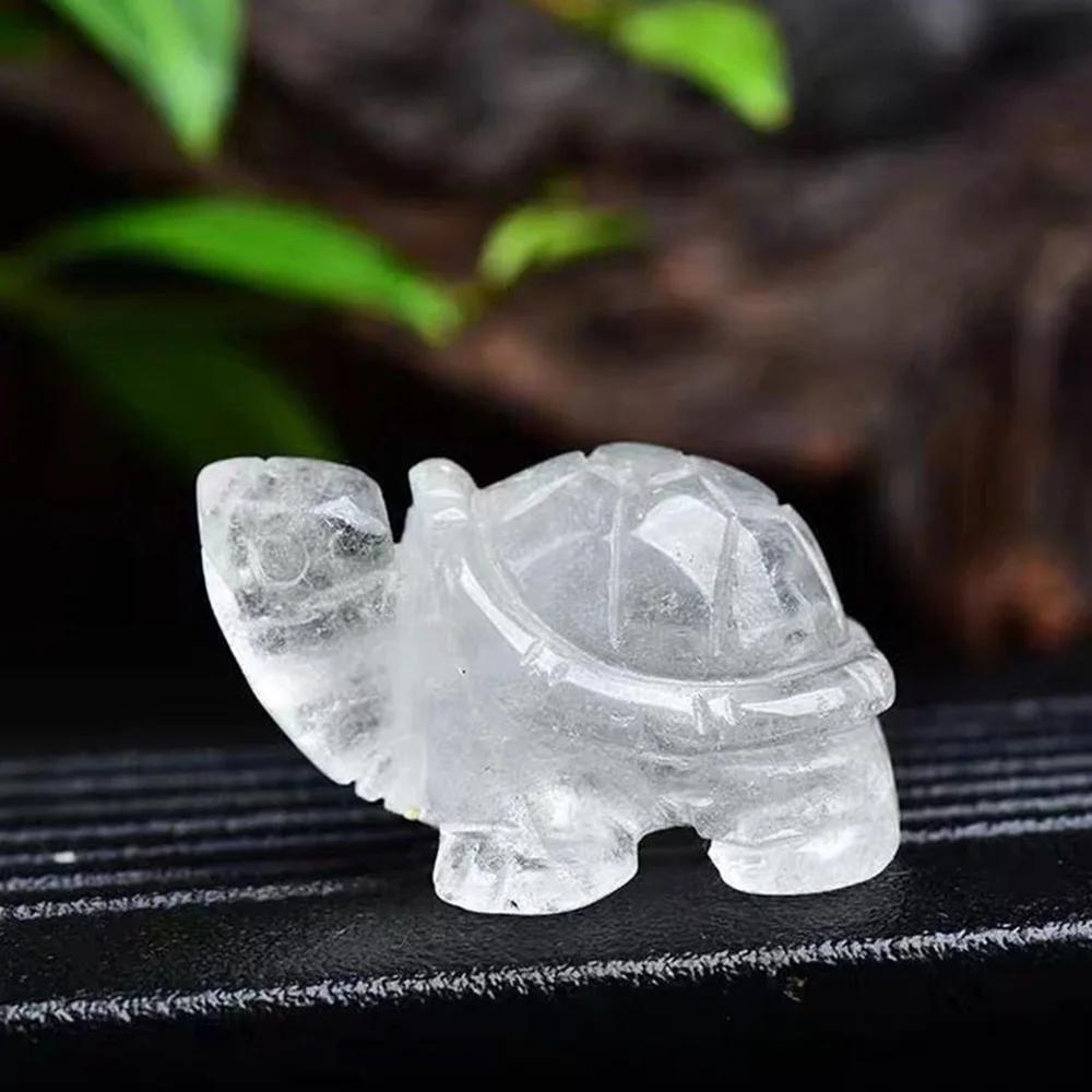 Natural Hand Carving Gemstone Turtle Figurines Crystal Tortoise Animal Statue Feng Shui Home Decor 1.5