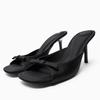 Fashion Slipper Mules Low High Heels Shoes 2024 Summer Best Street Look Females Square Head Open Toe bow Strappy Sandals Women