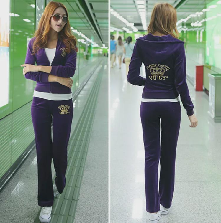 2025 Autumn Korean Gold Velvet Embroidered Outdoor Two-Piece Suit In Plus Size