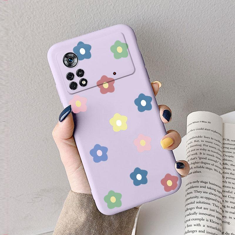 Case For Poco X4 Pro 5G Poco M4 Pro Cute Heart Flower Back Cover Soft Silicone Matte Protective Funda For Xiaomi Poco X6 X5 Pro