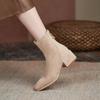 Autumn and winter suede fashion boots women's medium heel rear zipper large size women's boots round head square heel new rubber sole low boots