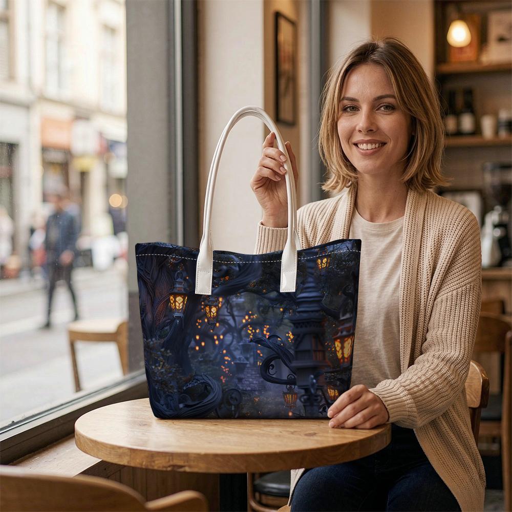 Gothic Lantern Print Casual Shoulder Tote Bag for Daily Outdoor Use