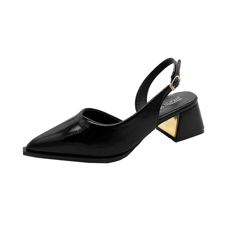2025 Fashion New French Retro Pointed Thick Heel Middle Heel Shoes Women's Shallow Mouth Single Shoes Temperament Versatile Sandals