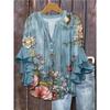 Nuova T-shirt Casual Trendy con Stampa Digitale Floreale e Bordi a Loto per Donna, Vestibilità Larga