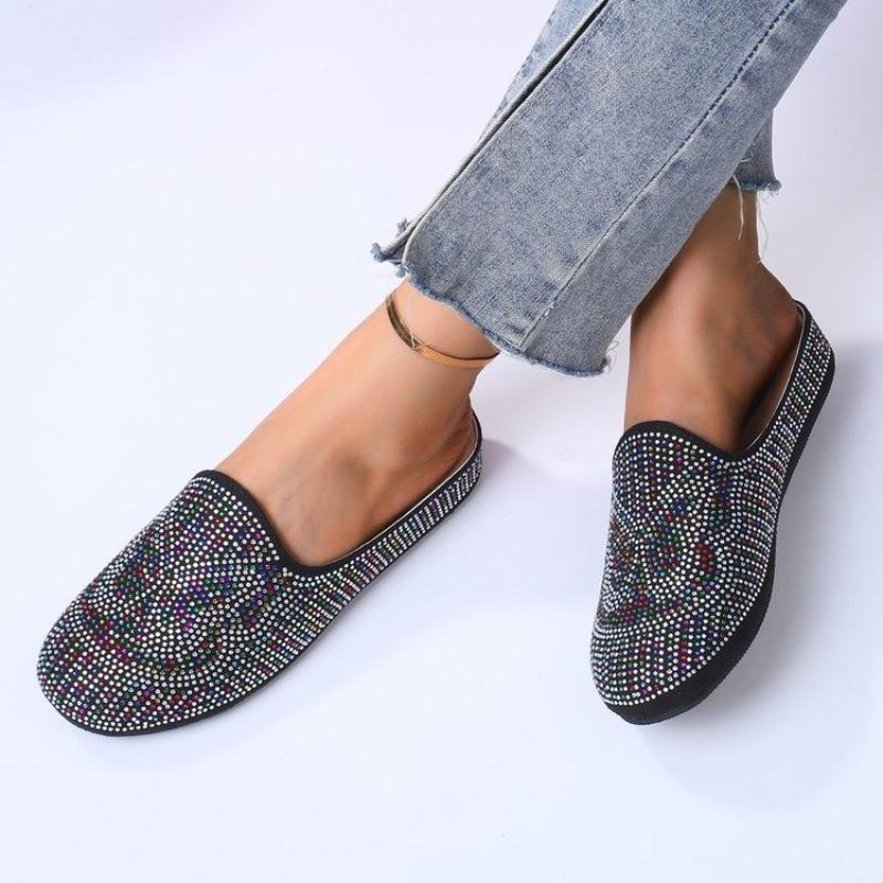 Colorful Full Diamond Baotou Slippers Summer New Round Toe Deep Mouth Soft Sole Non-slip Wear-resistant Flat Shoes