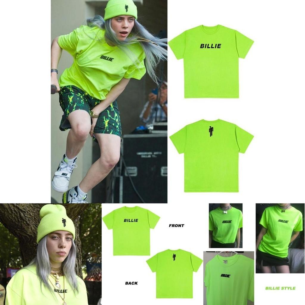 Billie Eilish Print Short Sleeve Crew Neck Tshirt For Women Summer Tops In Fluorescent Green