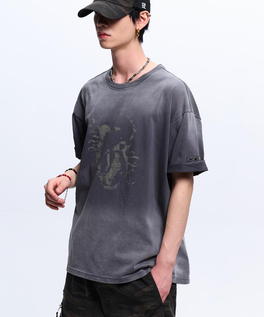 Aleseueseussi Rivet Washed Graphic T-Shirt - Charcoal