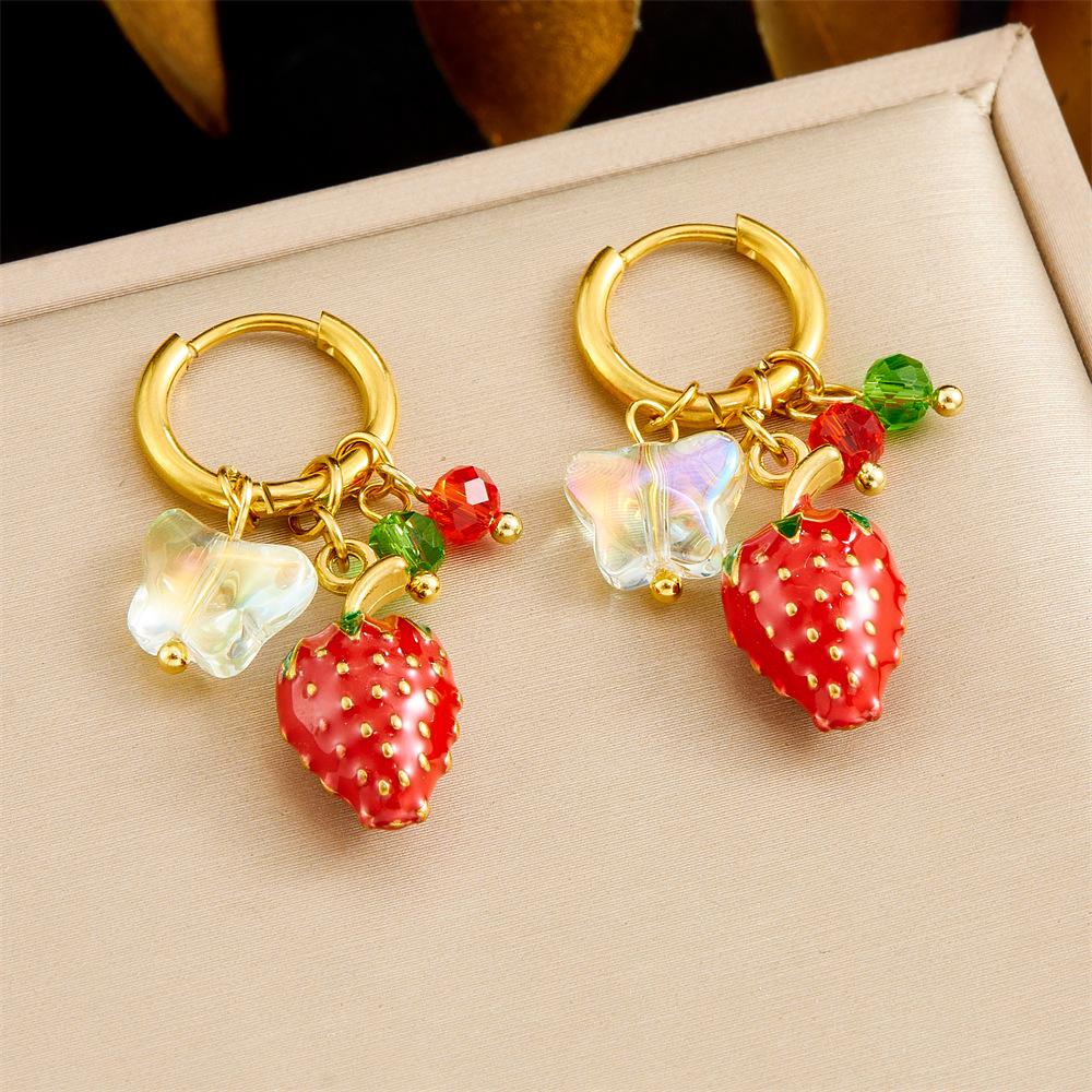 [Fashion Personality Trendy Multi Element Sea Shell Drip Oil Fruit Butterfly Pendant Earrings]