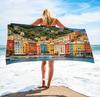 Large Microfiber Beach Towel, Cruise Ship Tropical Island Print, Sand Free & Quick Dry, for Vacation Beach Use